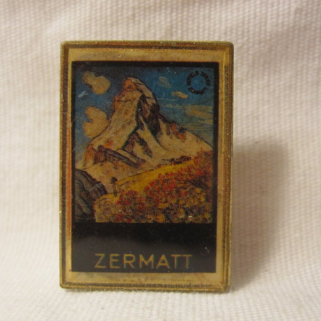 Old Gesch Grunwald Zermatt Hotels Mountain Scene Pin - Swiss Switzerland 18$
